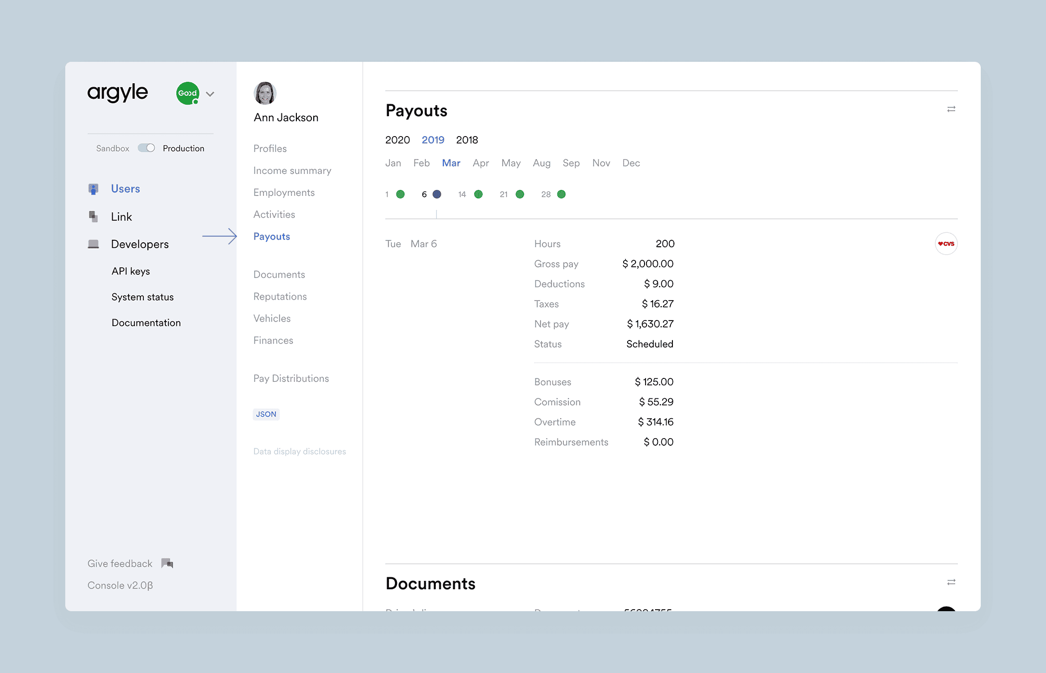 Payouts interface